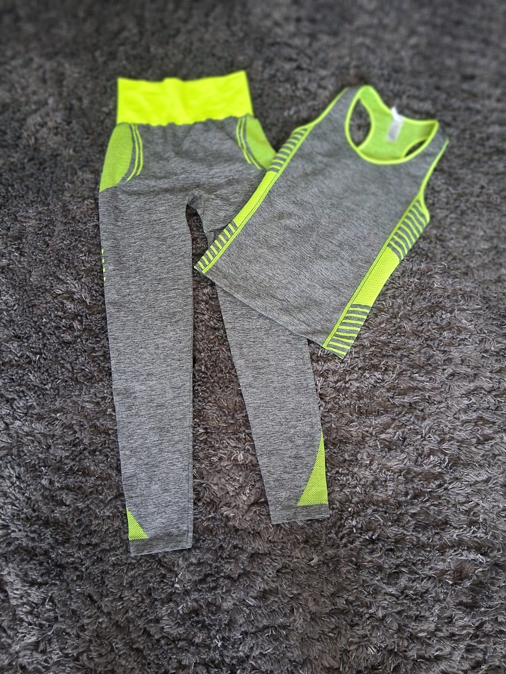 Seamless Grey & Neon Yellow Active Set - Tank + Leggings
